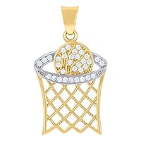 14k Two tone Gold Mens CZ Cubic Zirconia Simulated Diamond Basketball Sports Charm Pendant Necklace Measures 26.9x15.4mm Wide Jewelry for Men