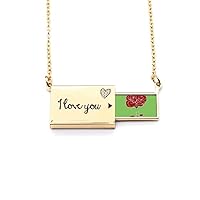 Red Carnation Mother Day Flower Letter Envelope Necklace Pendant Jewelry
