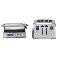 Cuisinart GR-300WSP1 Elite Griddler, Stainless Steel & CPT-435P1 4-Slice Countdown Motorized Toaster, Stainless Steel