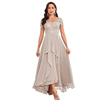 Women's High Low Mother of The Bride Dresses for Wedding Lace Chiffon Ruffles Formal Evening Gowns
