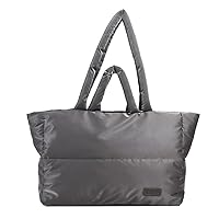 Large Puffy Tote Bag for Women, Lightweight Quilted Cotton Padded Shoulder Bag, Down Puffer Handbag Bag