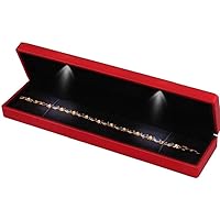 Necklace Case with LED Light, Long Type, Pendant, Bracelet, Jewelry, Accessory Storage, Gift, Present (Red)