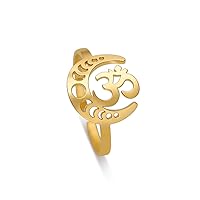 TEAMER Adjustable Lotus Ring Stainless Steel Moon Phase Ring Geometric OM Symbol Celtic Knot Ring Simple Jewelry for Women Girls