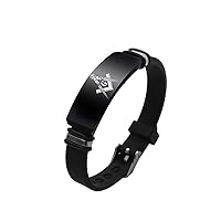 Black Mason Symbol Silicone Strap Bracelet for Men Women, Freemason Emblems Bangle Wristband Masonic Compasses Masonry Jewelry, Adjustable