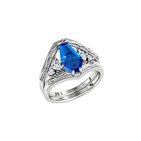 Coffin Shape Blue Sapphire Engagement Ring Set 2.0 CT Art Deco Milgrain Blue Sapphire Wedding Ring Set 10k Gold Vintage Bridal Ring Set For Women