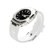 Metal Band for Gasioak GA2100 Nautilus Modificaied Kit Set Luxury Rubber Strap for GA2110 Bezel Stainless Steel Correa Breacelet (Color : Silver White, Size : for GA2100/2110)