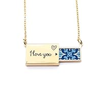 Morocco Decorative Flower Blue Ilustration Letter Envelope Necklace Pendant Jewelry