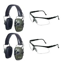 Two Howard Leight by Honeywell Classic Green Impact Sport Sound Amplification Electronic Earmuffs with Two Clear Lens Sharp-Shooter Safety Eyewear
