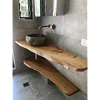 TUZECH Natural Custom Made Wooden Live Edge Vanity for Bathroom Acacia Wood Vanity Bathroom Vanity Home Decor (35 x 16 Inches)