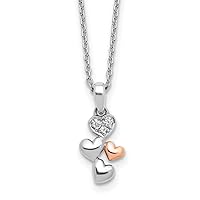 925 Sterling Silver Rhodium Plated White Ice Diamond Love Heart Rose tone With 2inch Extension Necklace 18 Inch Measures 1.25mm Wide Jewelry for Women