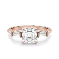 4-Prong Solitaire Moissanite Ring, 2.5 CT Asscher Rose Gold Silver, Gift for Wedding, Engagement And Anniversary