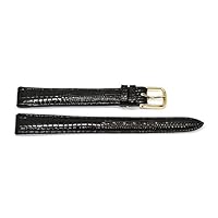12MM Black Shiny Lizard Calf Padded Stitched Leather Watch Band Strap