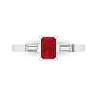 Clara Pucci 1.02ct Emerald Baguette cut 3 stone Solitaire with Accent Simulated Red Ruby designer Modern Statement Ring 14k White Gold