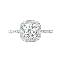 Moissanite Engagement Ring, 1.0ct Cushion Cut, Colorless VVS1 Clarity, Sterling Silver Setting with 18K White Gold Ring