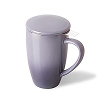 Porcelain Tea Mug with Infuser and Lid,Teaware with Filter, Loose Leaf Tea Cup Steeper Maker, 16 Fl Oz for Tea/Coffee/Milk/Women/Office/Home/Gift (Gradient Purple)