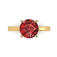 Clara Pucci 3.1 ct Brilliant Round Cut Solitaire Red Garnet Classic Anniversary Promise Engagement ring In 18K Yellow Gold for Women