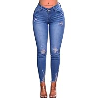 Andongnywell Women's Plus Size Slim fit Ripped Jeans High Rise Skinny fit Distressed Denim Jegging Trousers