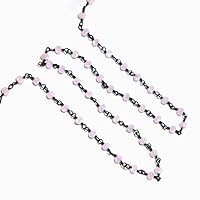 Pink Chalcedony 3MM Faceted Rondelle Gemstone Beaded Rosary Chain by Foot For Jewelry Making - 24K Gold Plated Over Silver Handmade Beaded Chain Connectors - Wire Wrapped Bead Chain Necklaces