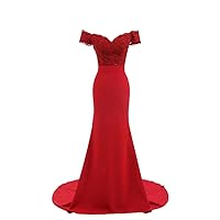 Women's V Neck Lace Appliques Beaded Prom Dresses Mermaid Evening Party Gowns