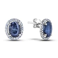 2.50 Ct Oval Blue Sapphire Diamond Halo Wedding Earrings 14K White Gold Over