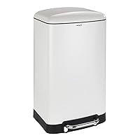 8 Gallon Trash Can Kitchen with Foot Pedal, Hands Free Trash can, Made of Steel, Dimensions (WxHxD) 13.4x24x12.8 in, Trash Can with lid, White