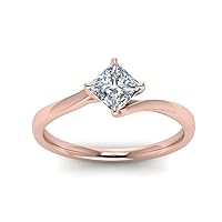 Choose Your Gemstone Kite Set Swirl Diamond CZ Ring Rose Gold Plated Princess Shape Solitaire Engagement Rings Minimal Modern Design Birthday Gift Wedding Gift US Size 4 to 12