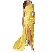 Satin Prom Dress for Women 2023 Long Ball Gowns with Slit Off The Shoulder Formal Evening Party Dresses
