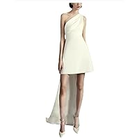 Simple One Shoulder Wedding Dress for Bride Satin Mini Corset Dress with Detachable Bow Tie Short Bridal Shower Party Dress