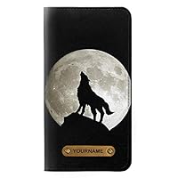 RW1981 Wolf Howling at The Moon PU Leather Flip Case Cover for iPhone 11 with Personalized Your Name on Leather Tag