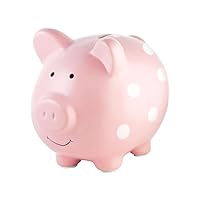 Large Ceramic Piggy Bank, Ideal for Boys and Girls, Kids Money and Coin Bank, Perfect Baby Girl Nursery Décor, Great Gift and Newborn Keepsake, Pink Polka Dots