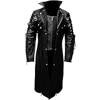 Mens Real Gothic Leather Trench Coat Jacket Halloween Costume