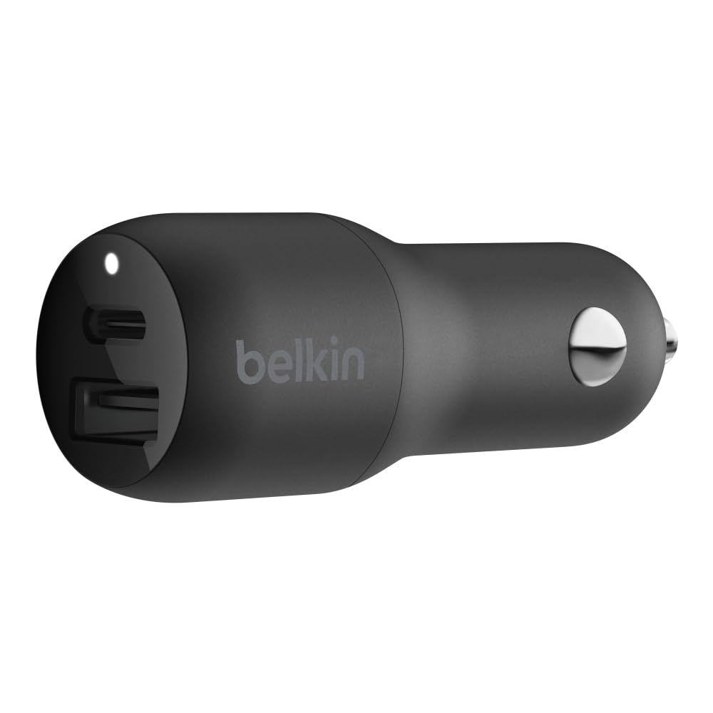 Belkin BoostCharge Dual Car Charger 42W w/Fast Charge USB-C 30W PPS & 12W USB-A Ports for Apple iPhone 15, 15 Pro, 15 Pro Max, iPhone 14 Series, iPhone 13 Series, Samsung Galaxy S23, & More - Black