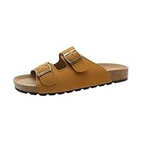 Women's Sandals, Arch Support Slides with Adjustable Buckle Straps and Cork Footbed