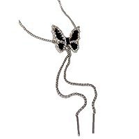 Mystery Black Butterfly Necklace,Bracelet ,Earrings,Butterfly Pendant Necklace Jewelry with AAA Cubic Zirconia Long Chain,Rhinestone Cuban Necklace Bling Charm Butterfly Hoop Earrings for Women Girl