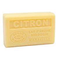 Label Provence Savon de Marseille - French Soap Made With Fresh Organic Donkey Milk - Lemon Fragrance - 125 Gram Bar