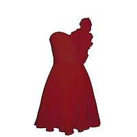 Women's One Shoulder Chiffon A Line Homecoming Dress Sleeveless Short Prom Gowns Claret