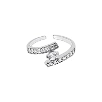 925 Sterling Silver With Rhodium Finish Shiny By Pass Cuff Type Toe Ring With White CZ Cubic Zirconia Simulated Diamond Jewelry for Women