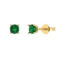 0.44cttw Round Cut Solitaire Genuine Simulated Green Emerald Unisex Pair of Designer Stud Earrings 14k Yellow Gold Push Back