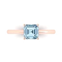 Clara Pucci 1.1 ct Brilliant Asscher Cut Solitaire Sky Blue Topaz Classic Anniversary Promise Bridal ring Solid 18K Rose Gold for Women