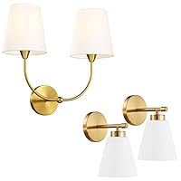 Hamilyeah Double Wall Sconces Gold, 2 Light Bathroom Vanity Sconces Wall Lighting Fixture with Fabric Shade, Modern Double Light Wall Sconce for Living Room, Bedroom, Bathroom, Hallway, Fireplace