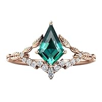 1 CT Antique Kite Shaped Emerald Engagement Ring Vintage Leaf Style Ring Kite Cut Emerald Wedding Rings Art Deco Wedding Rings Anniversary Rings