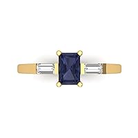 Clara Pucci 1.15 Emerald Baguette cut 3 Stone W/Accent Simulated Blue Sapphire Anniversary Promise Bridal ring 18K Yellow Gold