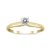 AGS Certified 1/4 Carat Round Diamond Solitaire Ring in 14K Yellow Gold (H-I Color, SI1-SI2 Clarity)