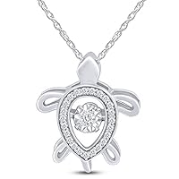 Round Diamond Accent Turtle Pendant Necklace 14K Gold Plated Sterling Silver