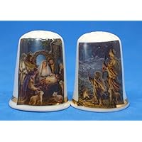 Porcelain China Collectible Thimbles - Nativity Pair Box