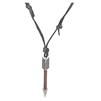 Mens Black brown Leather Wrapped Arrow Pendant Adjustable Leather Chain Necklace，17-33+3.9’’