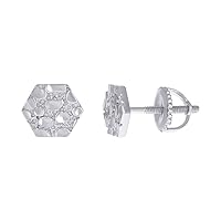 925 Sterling Silver Unisex Octagon Nugget Fashion Stud Earrings Jewelry Gifts for Women