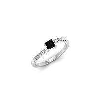 3.00 CT Half Eternity Onyx Engagement Ring 14K Solid Gold Natural Black Gemstone Ring Women Square Cut Dainty Promise Ring 925 Silver Stackable Rings