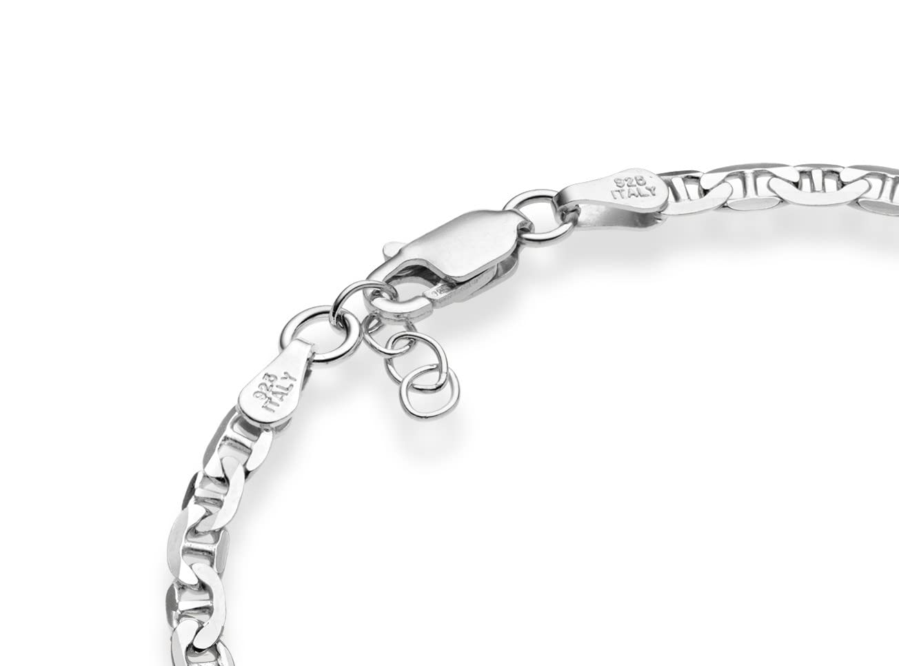 Miabella 925 Sterling Silver Italian 3mm, 4mm Solid Mariner Link Chain Bracelet for Men Women, Made in Italy