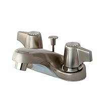 Kingston Brass KB160SN Twin Canopy Handles 4-Inch Centerset Faucet with Pop-Up Drain, Brushed Nickel